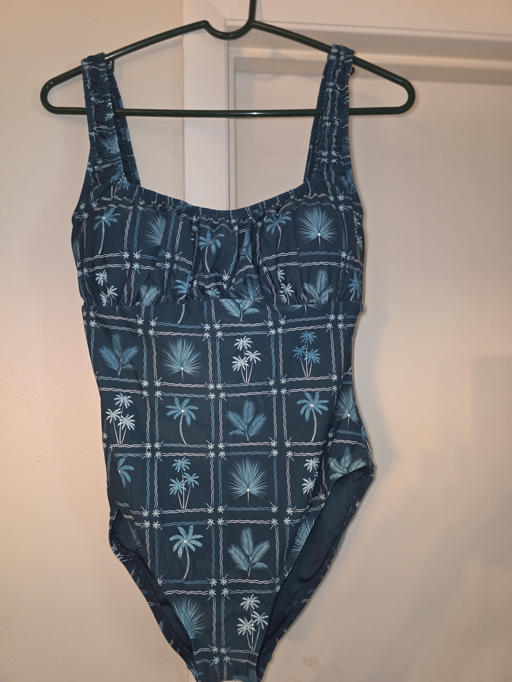 LOFT Navy Blue Palm-Print One-Piece Swimsuit